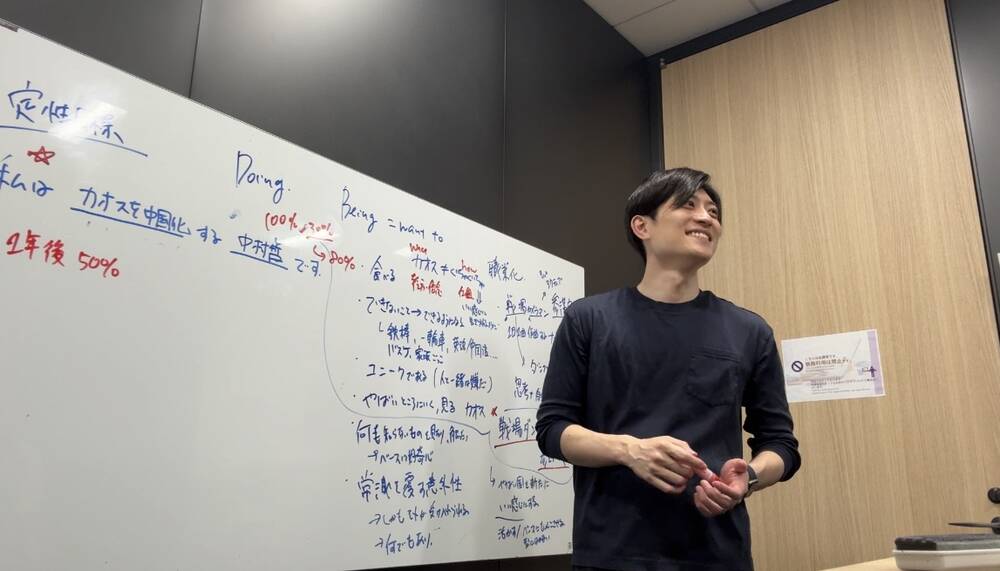 対面で行う時はホワイトボードで会話内容を可視化します